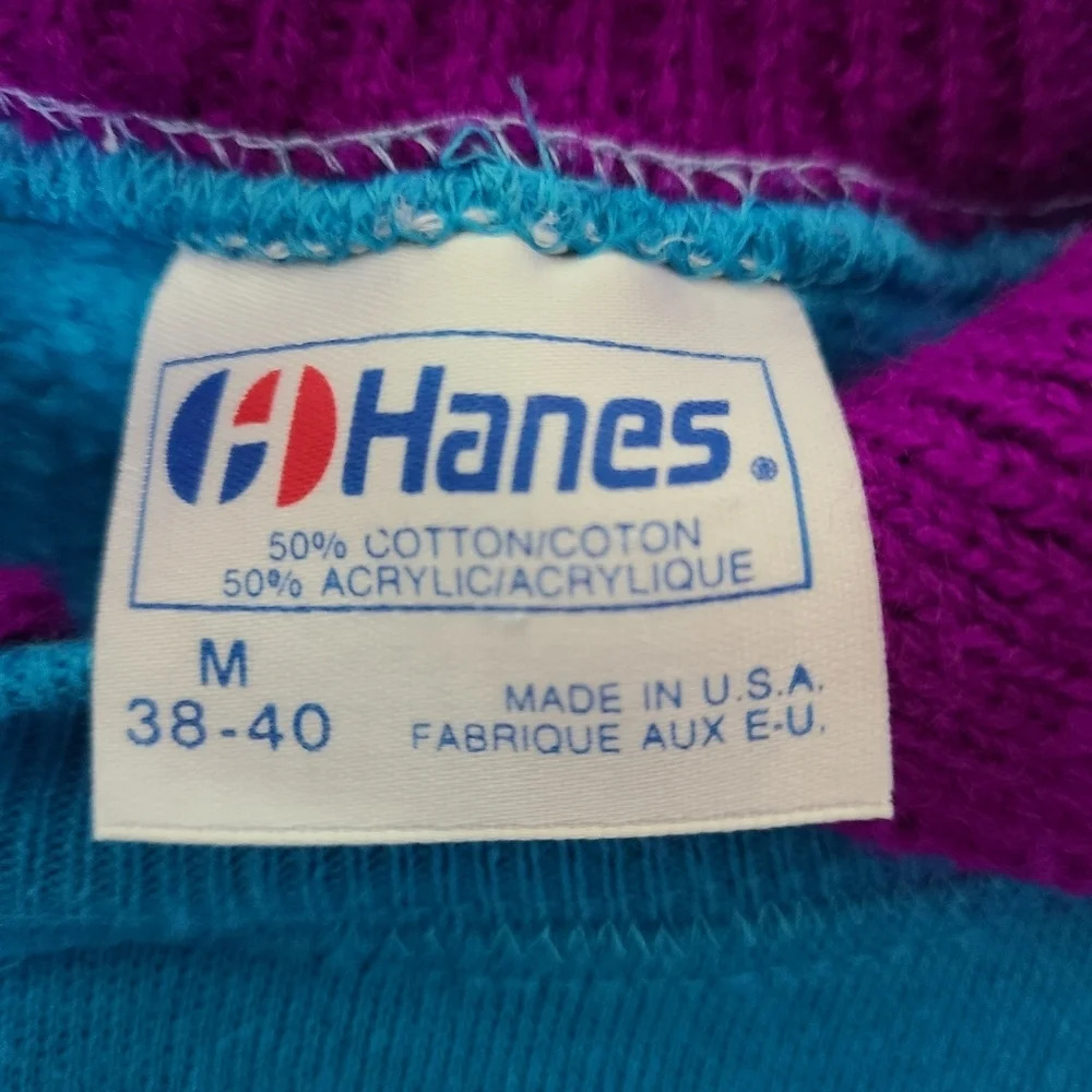 Vintage Hanes size Medium Knit collar fair isle sweatshirt Montana Blue Purple - Picture 6 of 8
